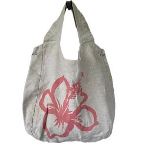 Unbranded Reversable Hawaiian Print Tropical Hibiscus Canvas Open Tote Bag